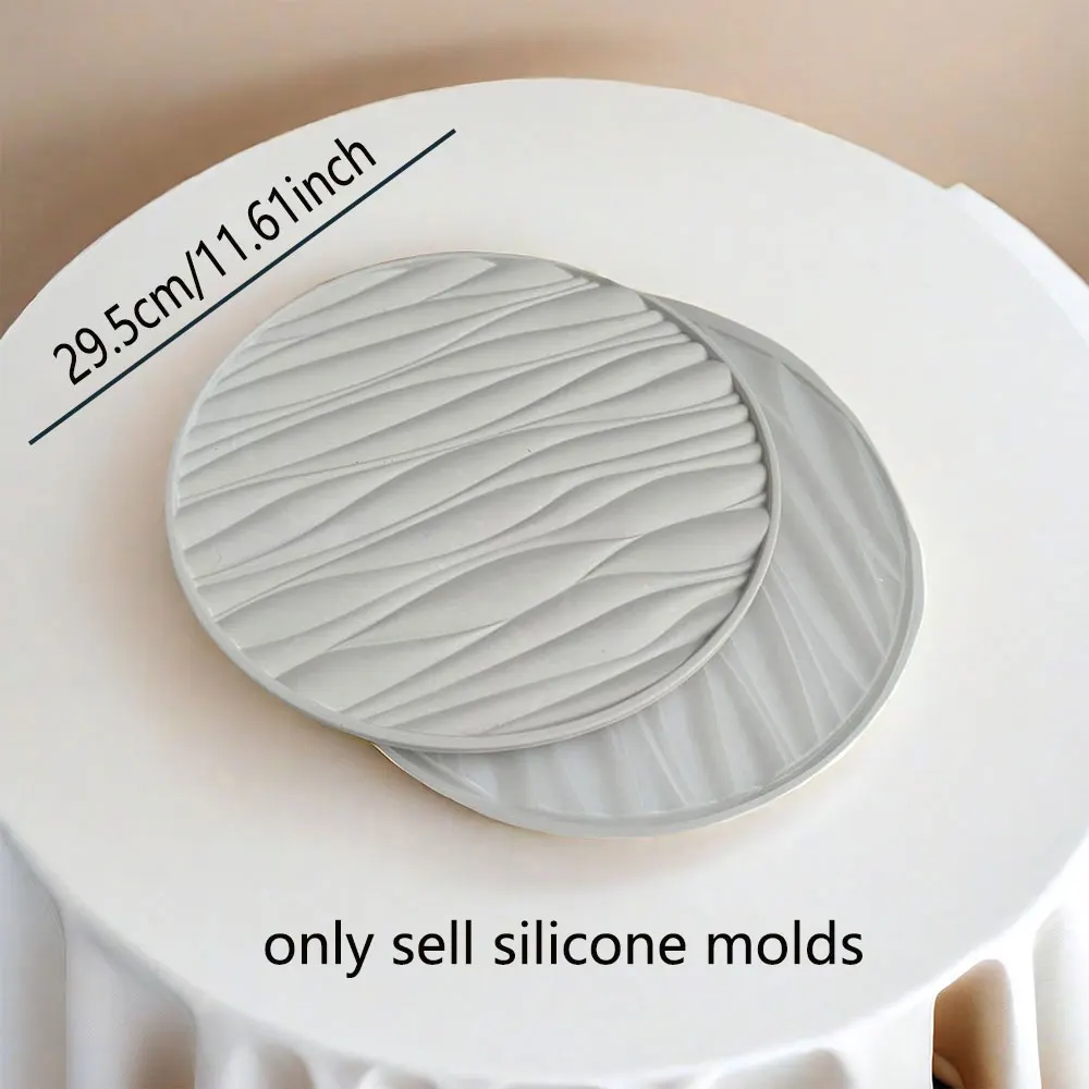 Large Round Tray Silicone Mold Wave Cement Plaster Tray Molds Epoxy Resin Jewelry Display Tray Mould DIY Home Decoration Making view 6