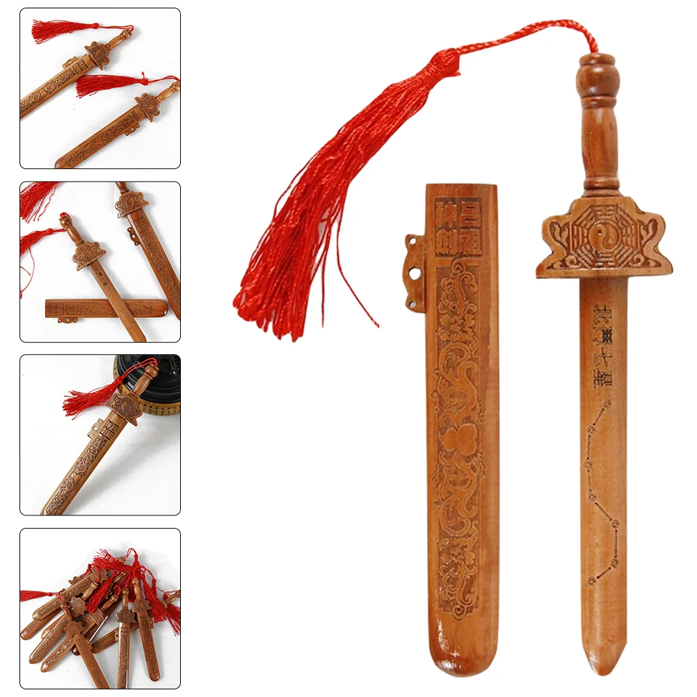 Sword Feng Shui Ornaments Success Amulet Chinoiserie Decor Wooden Pendant Decorative Child