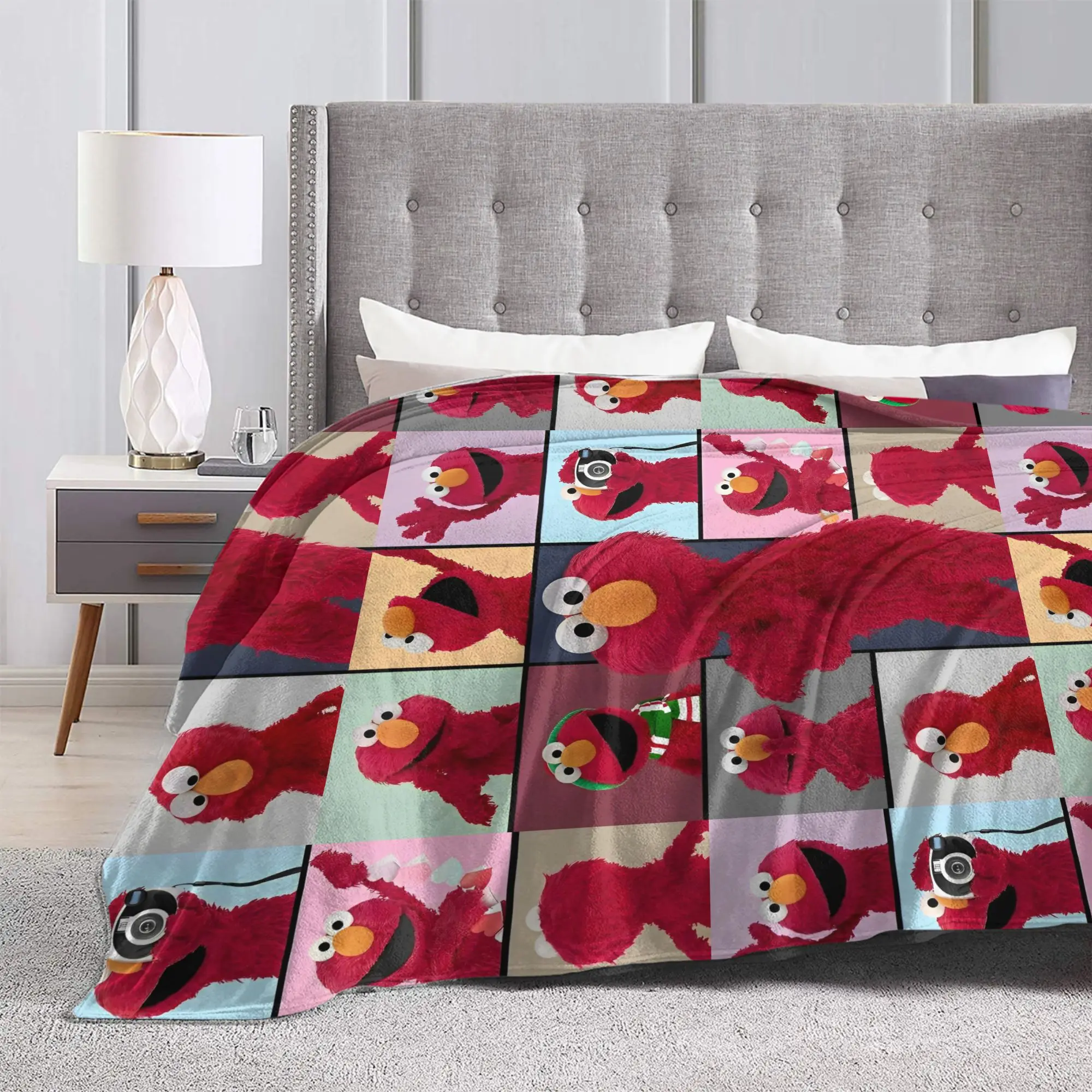 Elmo S-Sesame Street Blankets Sesame Street Cartoon Comedy Flannel Awesome Warm Throw Blankets for Bedding Lounge Summer