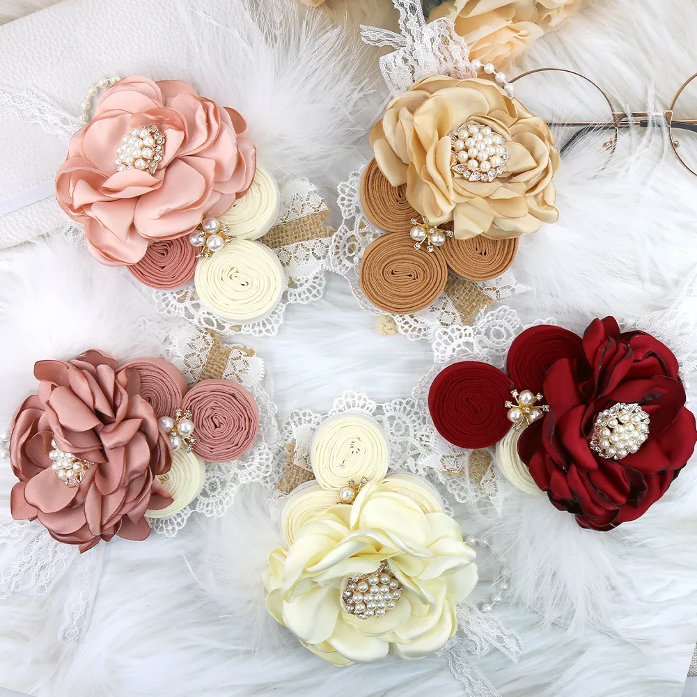 Feather Chiffon Flower Diamond Headband Newborn Baby PhotoProps Hair Accessories Little Princess Pearl Stone Lace Wide Headbands