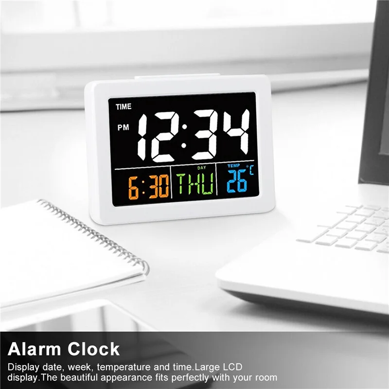 BAAG-3X Color Large Screen LCD Electronic Desk Alarm Clock With Temperature Date Display