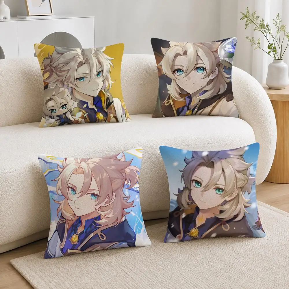 Game Character Albedo Cushion Cover Soft Plush Cushion Covers Fluffy Throw Pillow Cases for Sofa Bedroom Home Decor