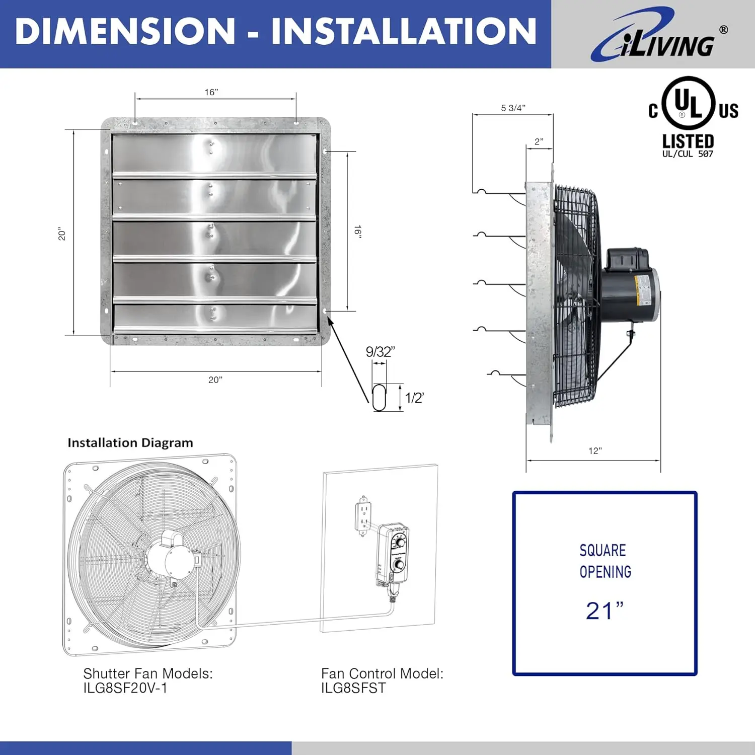 Imagem -05 - Wall Mounted Exhaust Fan com Termostato e Controlador de Velocidade Variável Automático Silver Shutter Área de Cobertura 20 in