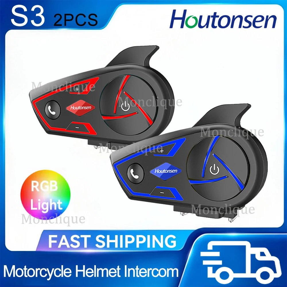 Houtonsen S3 Bluetooth Motorcycle Helmet Walkie-talkie Waterproof Communicator Noise-canceling Headphones 3-color Ambient Light