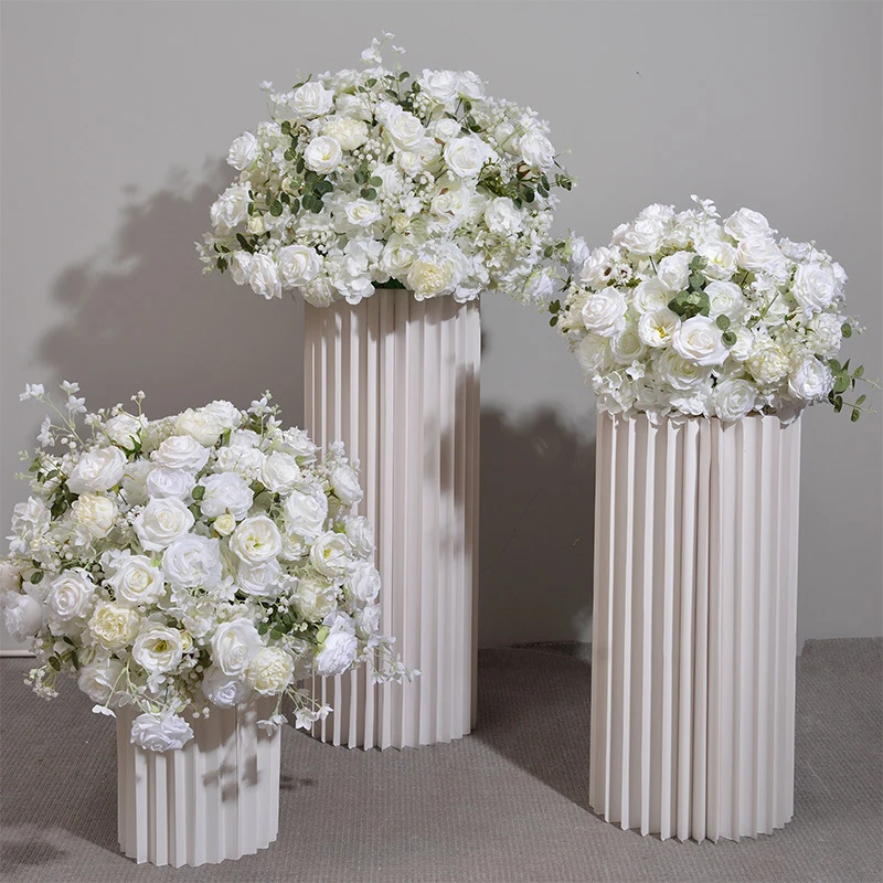 30/40cm White Baby Breath Rose green leaf Artificial Flower Ball Wedding Table Centerpiece Deco Floral Event Party Prop