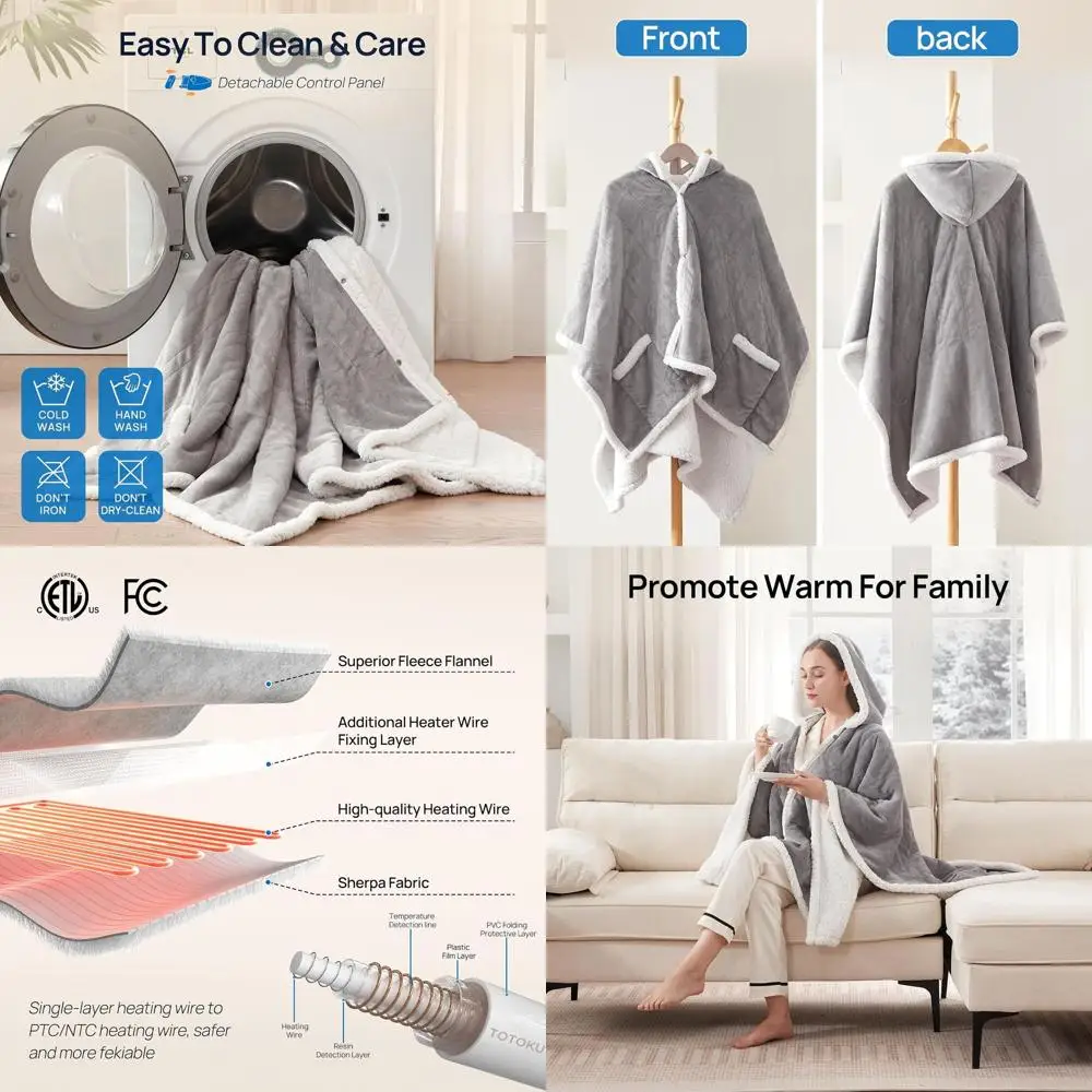

Heated Throw Blanket with 6 Levels & 2-10 Hour Timer, 50x60, Light Grey