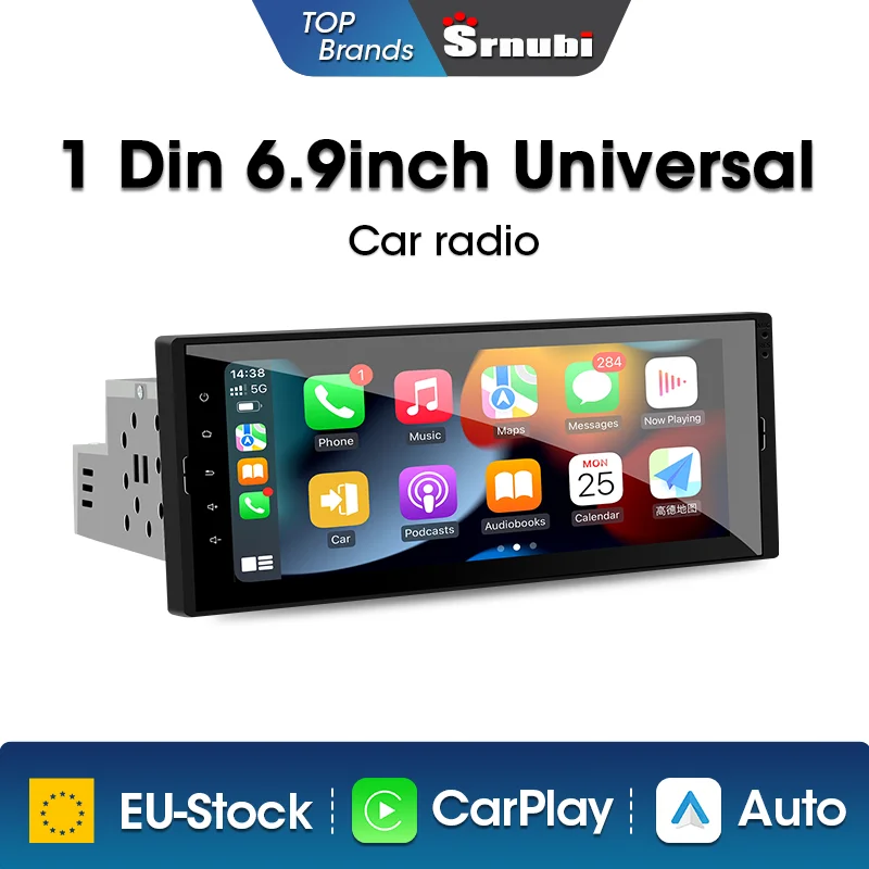 Srnubi Android 12 Universal 6.9 inch Car Radio Android Player Touch Screen 1Din WiFi Carplay Stereo Video GPS DSP Navigation DVD