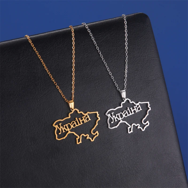 Mode Umriss Ukraine Karte Halskette Kette Halsband Hals Edelstahl Schmuck Ästhetische Halsketten Geschenke accesorios para mujer – Detail 29