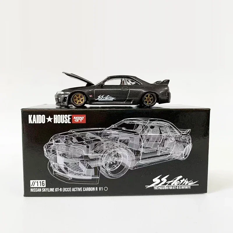 Kaido-modelo de coche Skyline GT-R R33, colección de vehículos fundidos a presión de carbono activo, casa y MINIGT 1/64