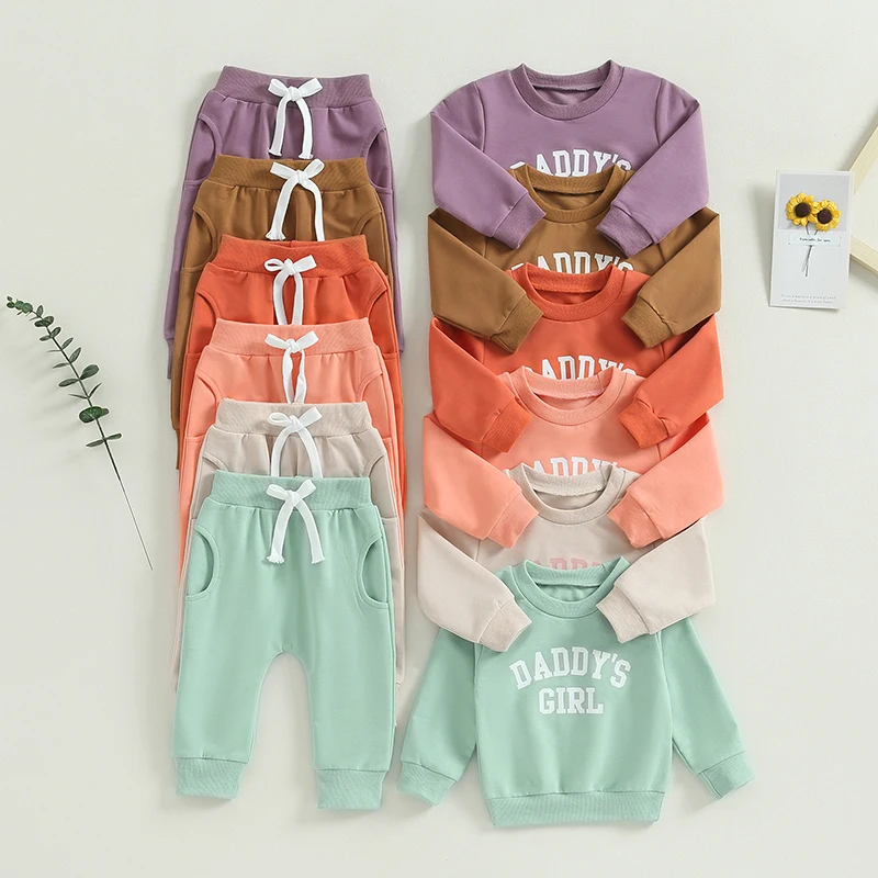 2023-09-14 Lioraitiin 0-3Y Baby Girls Outfit Long Sleeve Daddys Girl Pullover Sweatshirt and Elastic Pants Set Cute Fall Clothes