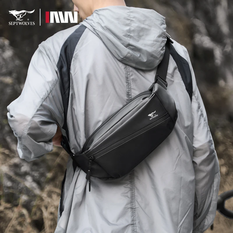 Septwolves Magnetic Buckle Crossbody Fanny Pack Man Adjustable Shoulder Strap Travel Waist Bag Waterproof Phone Mini iPad Bumbag