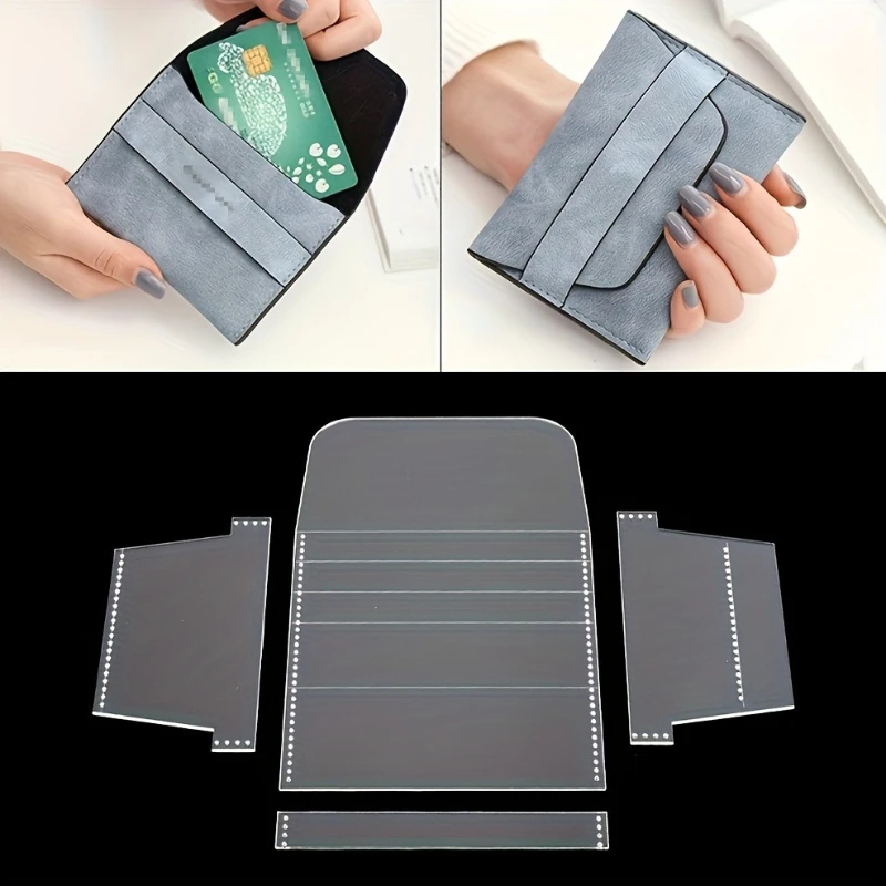 4-teiliges Transparentes Acryl-Lederhandwerk-Werkzeugset, Modische Kartentasche, Münzbörse, Lederherstellungs-Schablone, DIY Handgemachte Geldbörsen-Herstellungsschablone