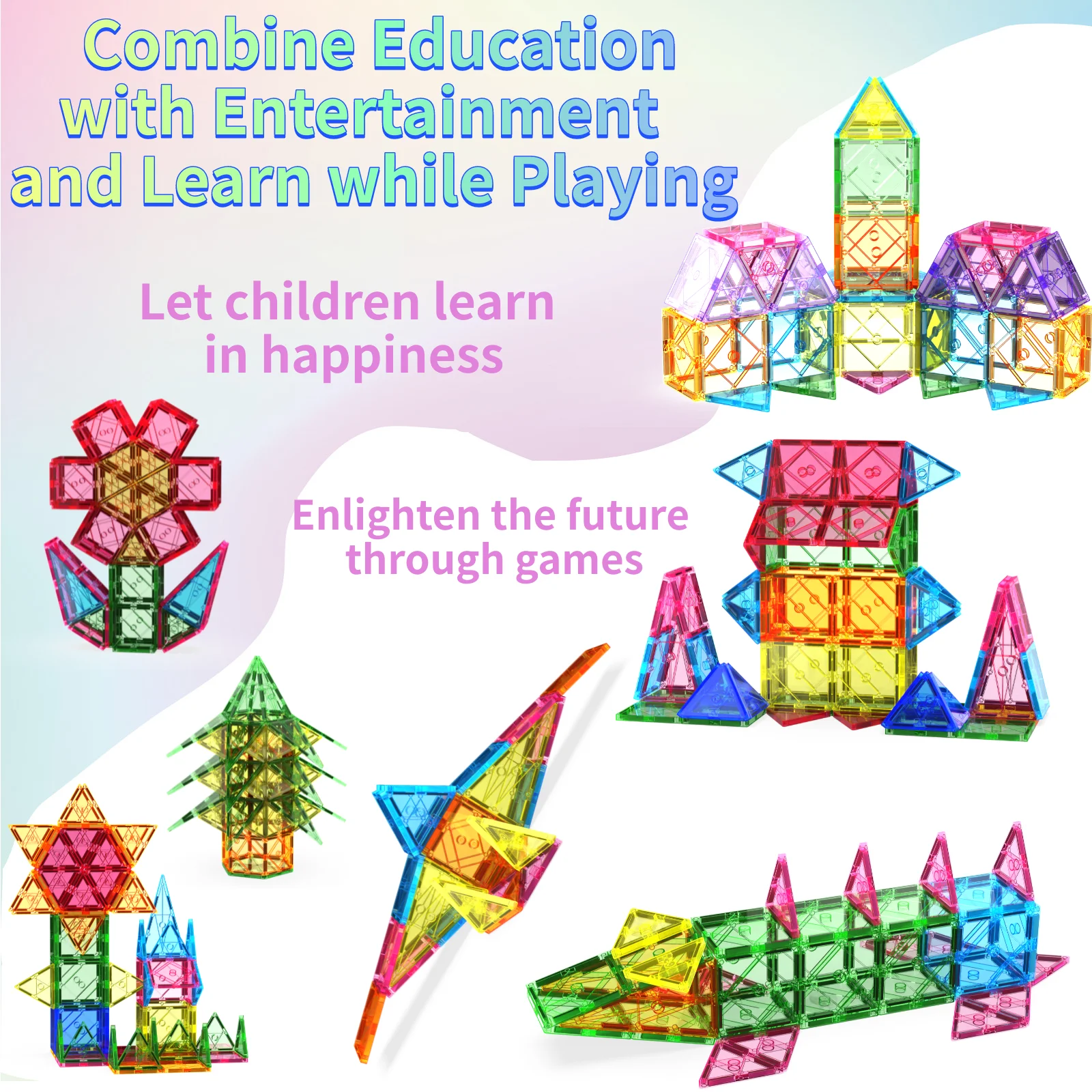 56 قطعة بلاط بناء مغناطيسي شفاف كتل مغناطيسية ثلاثية الأبعاد لوحات لعب البناء الإبداع ما وراء الخيال I
