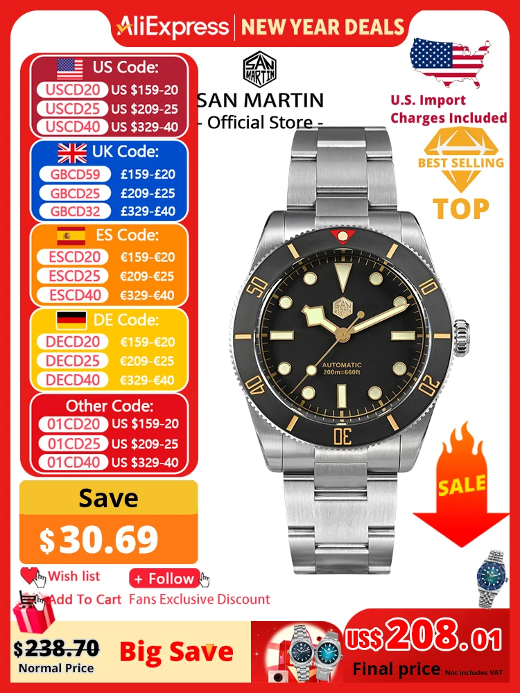 San martin novo 37mm bb54 vintage mergulhador relógio nh35 automático mecânico masculino relógios de pulso safira luminosa à prova dwaterproof água 200m sn0138