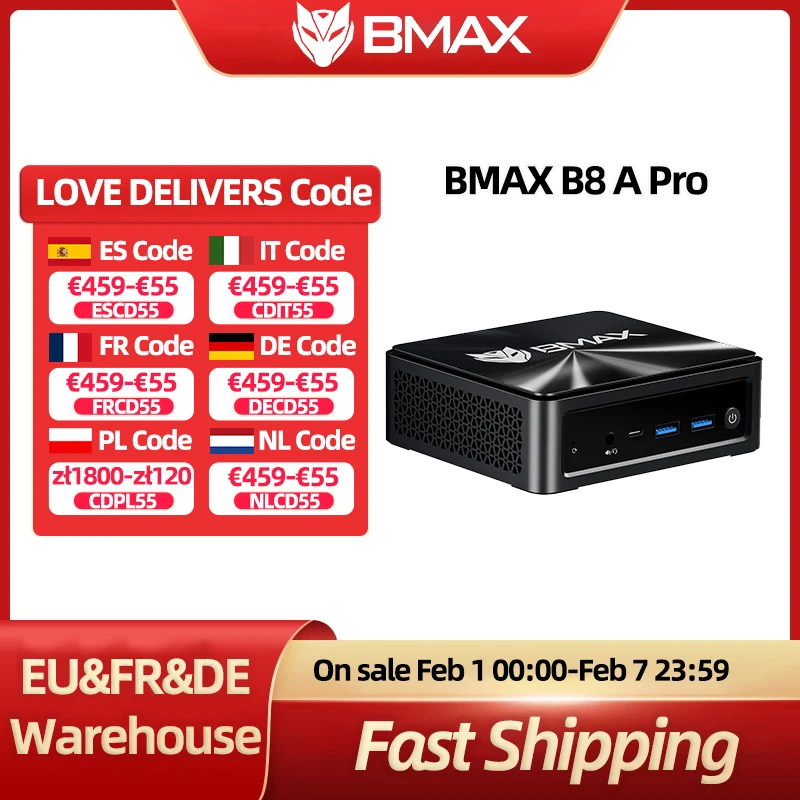 BMAX B8A Pro mini PC AMD Ryzen 7 8745HS Procesor AMD Radeon M 780 16GB SSD Windows 11 WiFi Bluetooth USB HDMI Type-C 4K/60HZ Mini PC