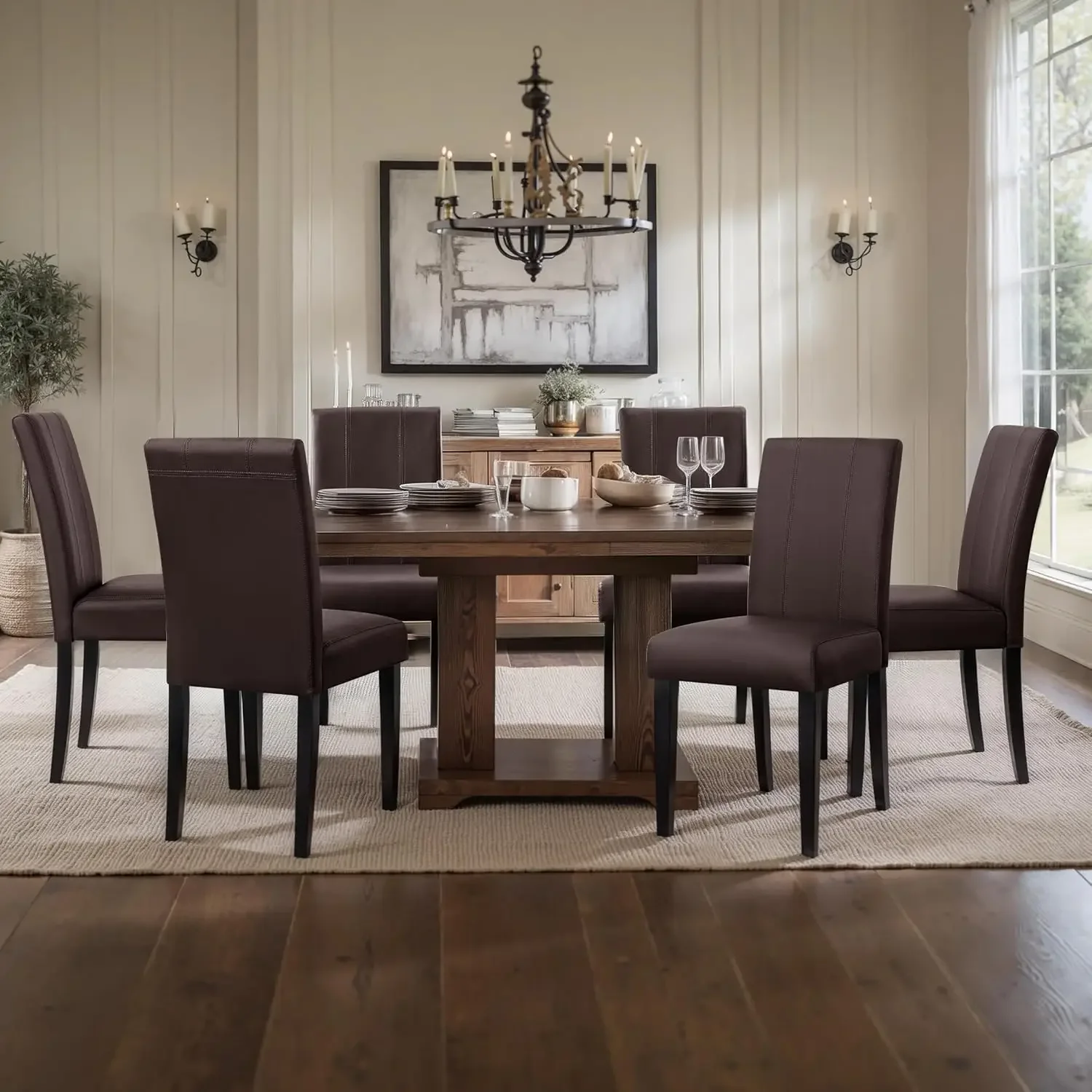

Dining Chairs Set of 6, Faux Leather Dining Room Chairs, High Back Upholstered Parsons Chairs for Dining Room Kitchen Side Chair