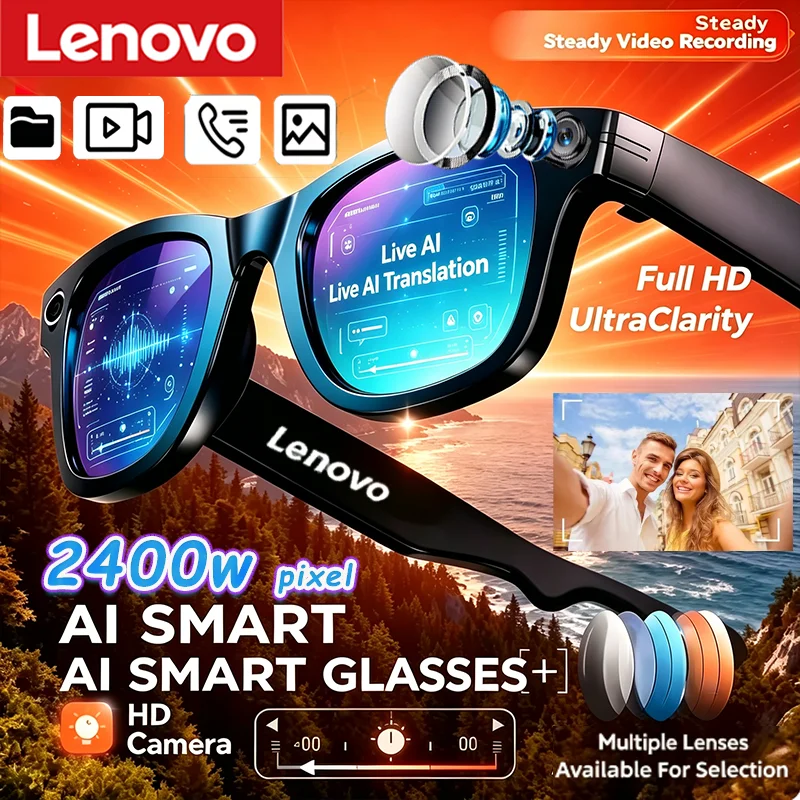 Lenovo 2400W Pixel-Kamera AI Smart-Brille Fotoaufnahme Bluetooth-Steuerung Touch-Übersetzer AI-Sprachassistent Sonnenbrille 2027 – Detail 1