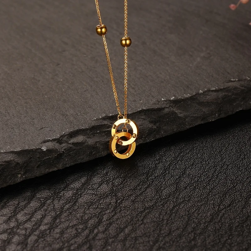 

Double Round Charm Pendant Necklace Solid Gold Jewelry Gold 18k Real Au750 18k Real Gold Chain Necklace for Women Jewelry