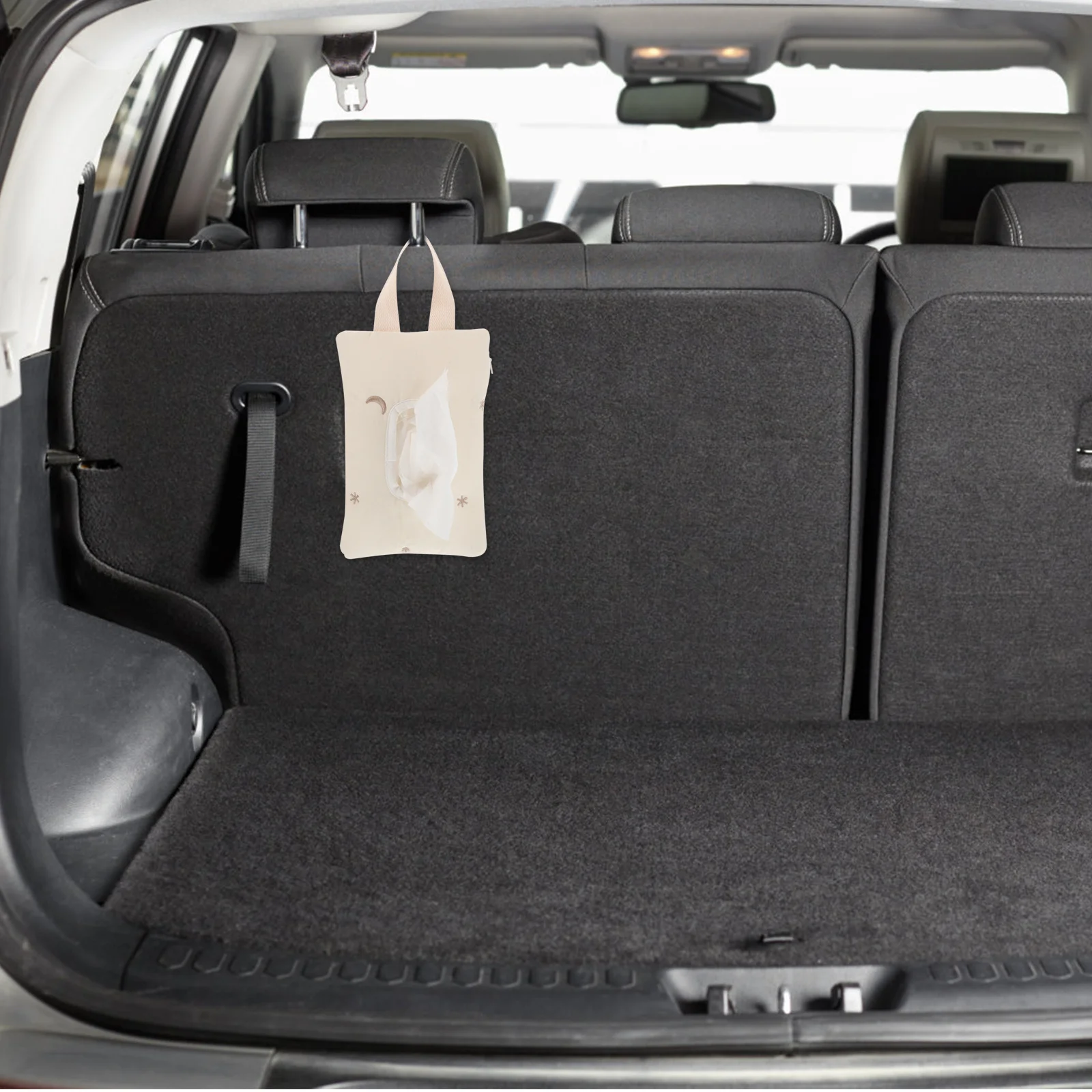 

Portable Car Tissue Box Holder Hanging Star Moon Pattern Reusable Travel Napkin Dispenser Back Seat Organizer Cute Car Tissue