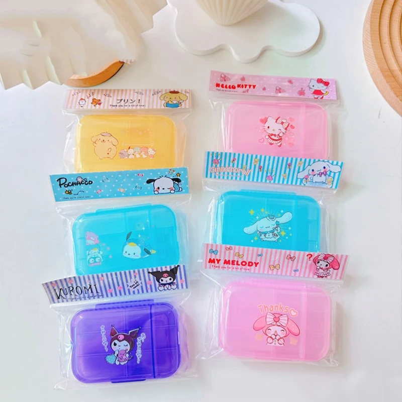 Sanrio Jewellery Box Cinnamoroll Kuromi Kawaii Cartoon Cute Necklace Compartment Dustproof Pill Box Convenient Storage Box Toys