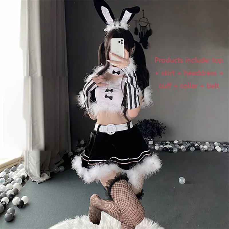 Sweet Girl Christmas Dress Festivals Masquerade Party Cosplay Santa Lady Suit Sexy Maid Dress Pink Canary Velvet Bunny Uniform