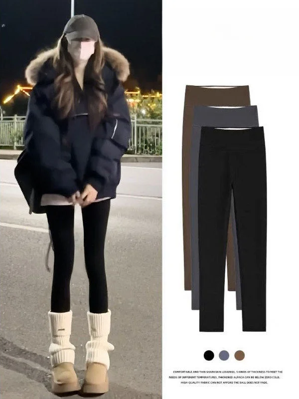 

High-Waisted Fce Lined Yoga Pants Women's Tight Fit arkskin Pants Autumn Winter plus Size Slimming Base Layer Trousers