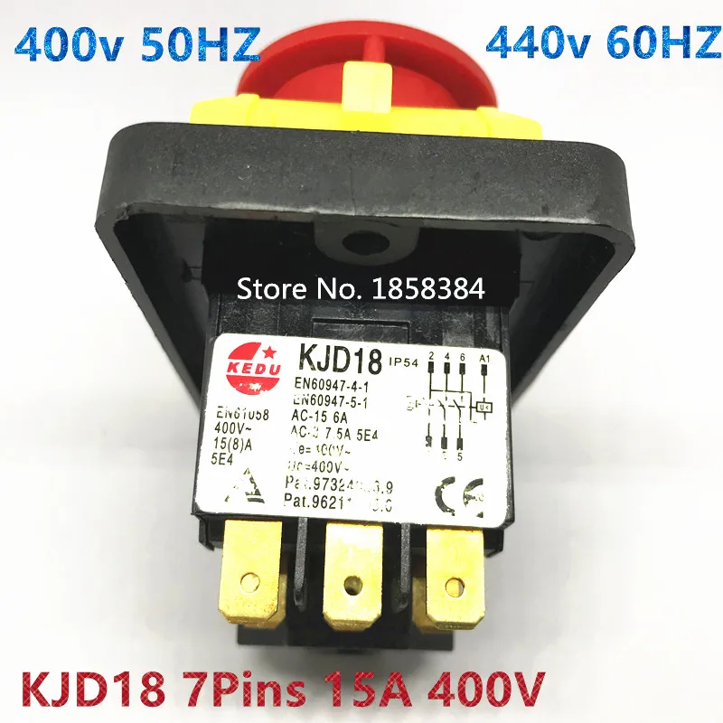 

KJD18 7Pins 15A 400V/440V Waterproof Electromagnetic Emergency Push Button Switch For Garden Machine Tools