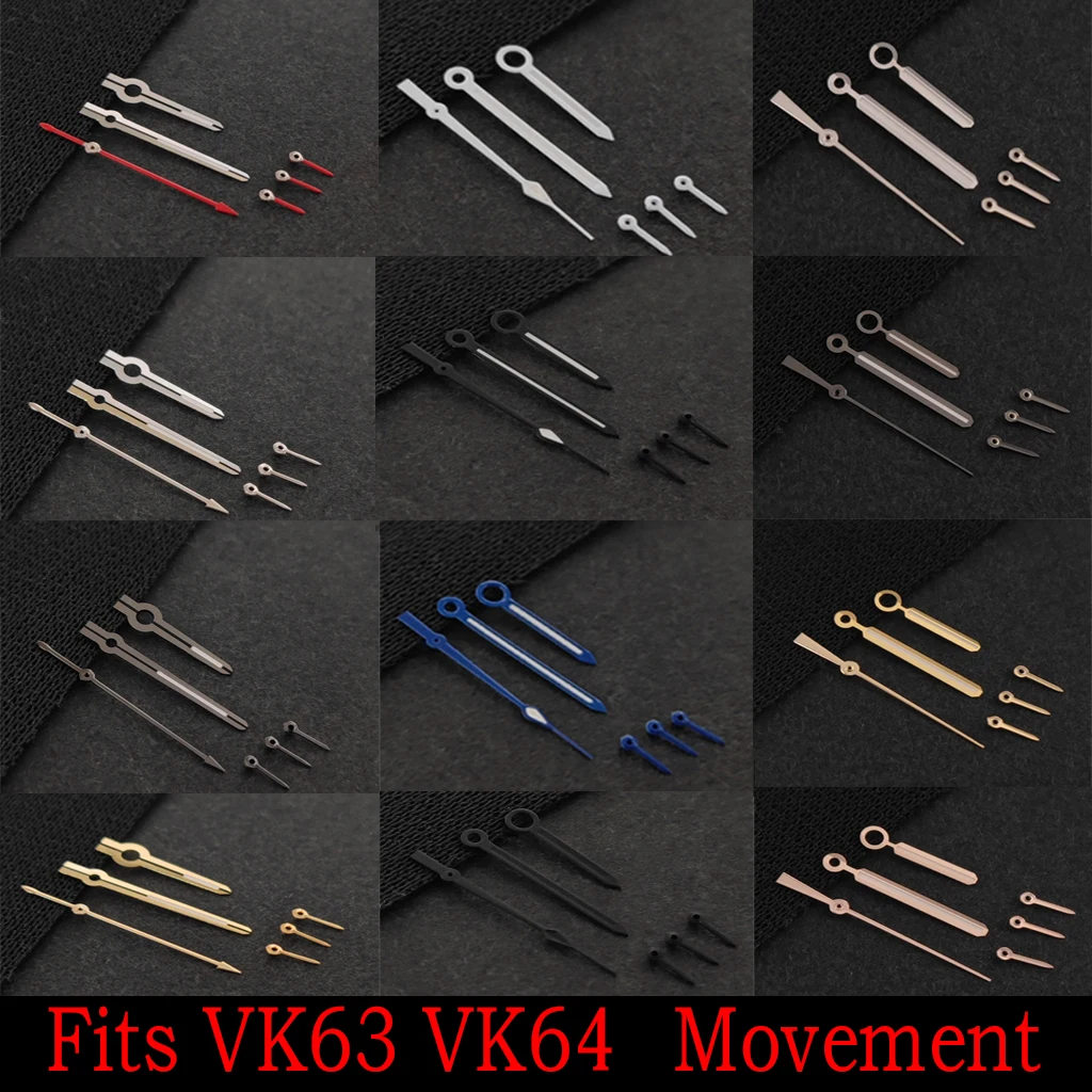  VK Series High-Quality VK63 Watch Hands 6 Hands C3 Green Luminous Fit VK63A VK64 Quartz Movement Watch Accessories