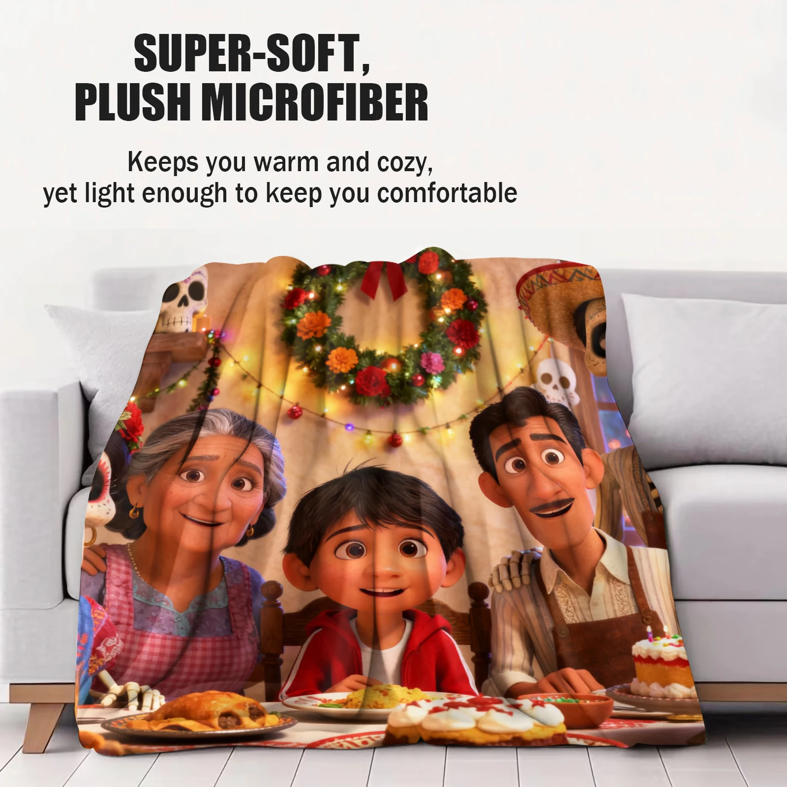 بطانية كوكو ميغيل ودانتي الفانيلا بطانية زخرفية ناعمة متعددة الوظائف مناسبة للمنزل والمكتب والتخييم وهدايا عيد الميلاد