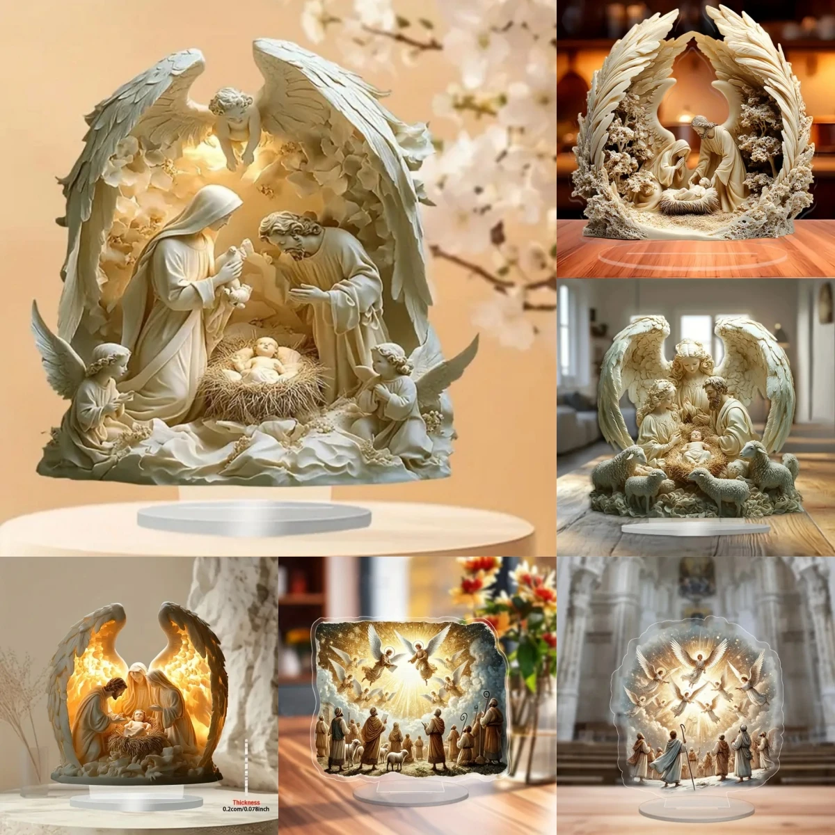 Nativity Scene Statue,2D Flat Jesus Angel Acrylic Figurine,Home,Office,Cafe,room,Studio,Table Ornament Christian Religion Decor