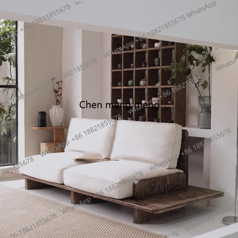 

Wabi Sandy Wind Solid Wood Straight Row Sofa B & B Hotel Floor Sofa Backrest Double Sofa Living Room