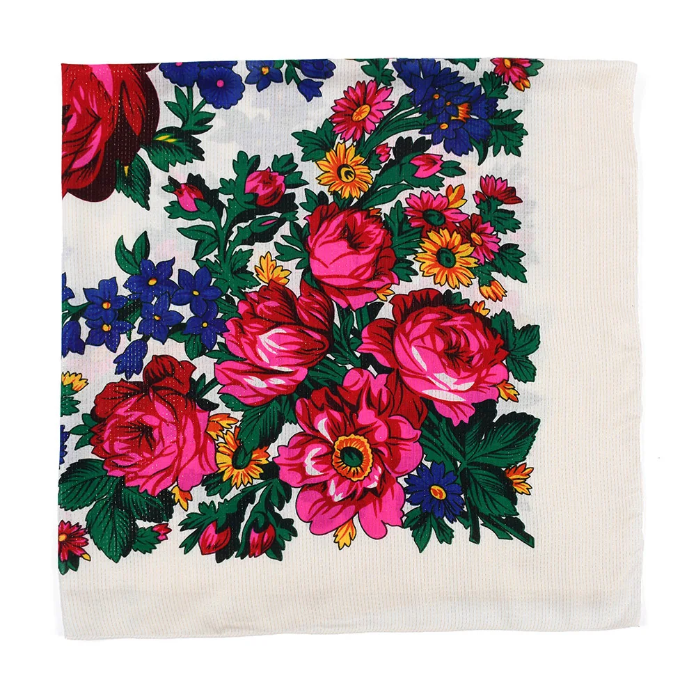 Bufanda cuadrada rusa de alambre dorado y plateado de 110x110cm, pañuelo con estampado Floral de lujo para mujer, chal étnico, pañuelos Babushka