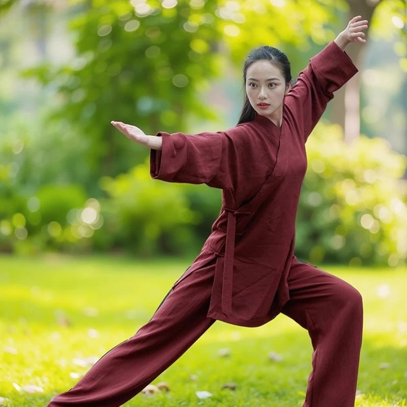 

2025 chinese traditional wudang flax taiji dress practice dress taoist robe dress martial arts performance dress zen suit