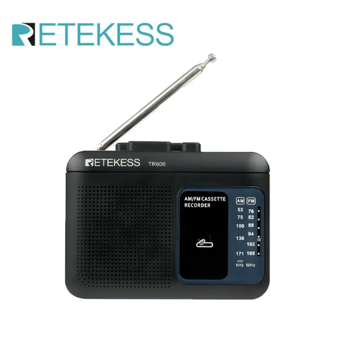 Retekess TR606 Cassette Playback Radio FM/AM Portable Radio Voice Recorder Support Built-in/External Microphone Recording