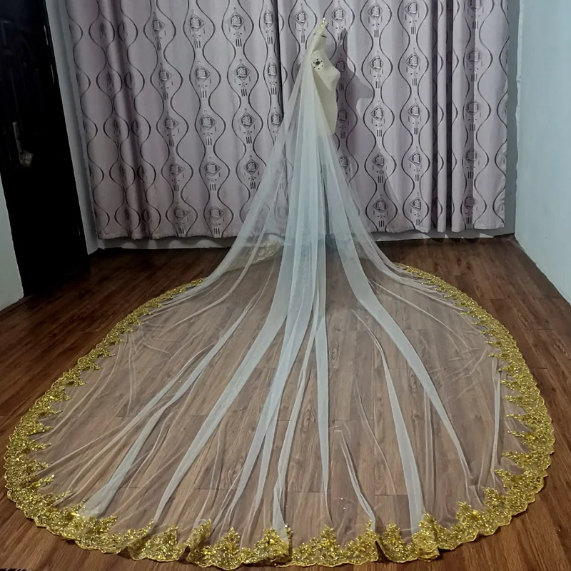 3 meters wide golden cathedral veil 2023 new flash wedding accessories original real shot bride jewelry wedding veil