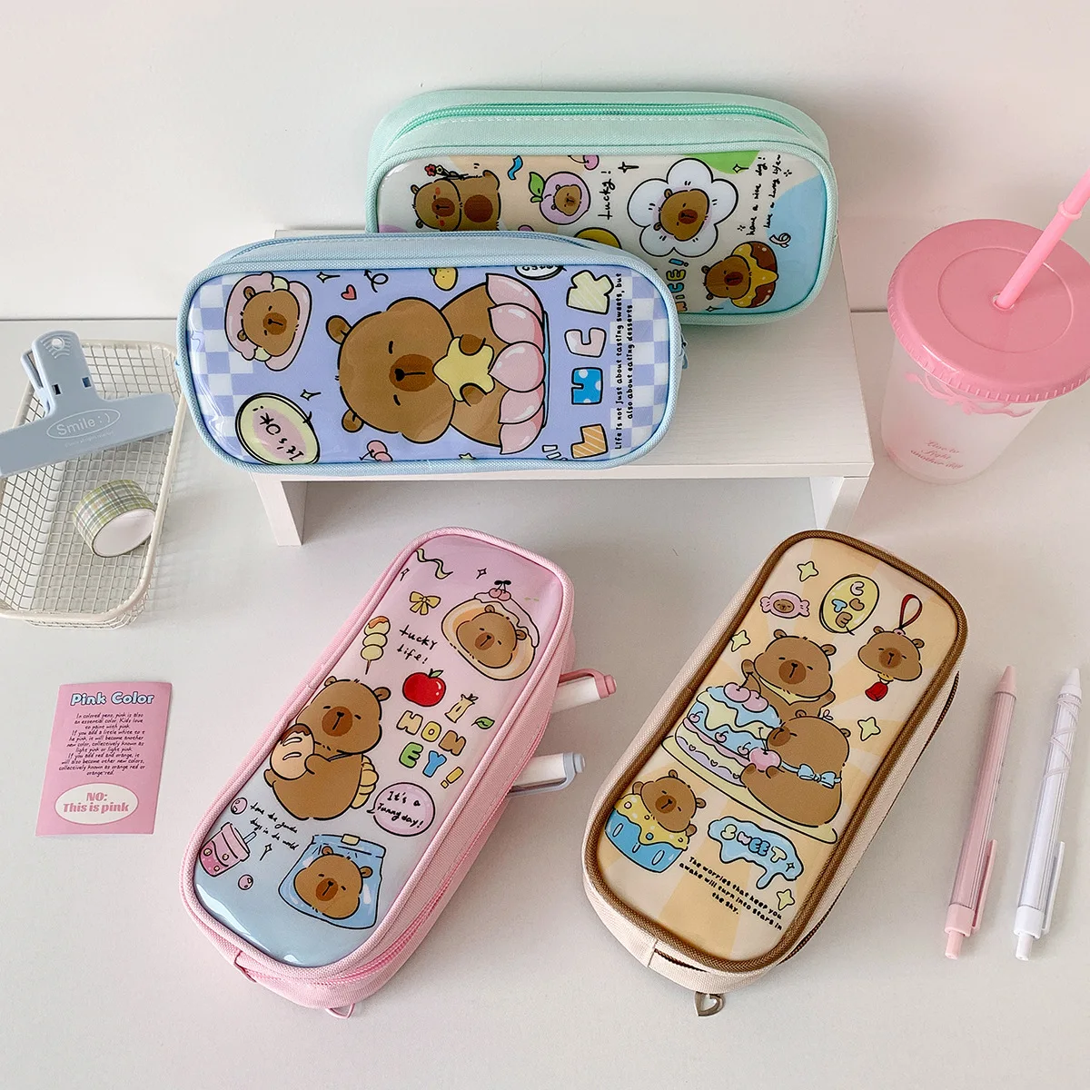 Cartoon Capibala Pencil Bag Children Pen Case Student Large Capacity Stationary Storage Pouch Desktop Storage Bags School Office