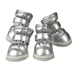 Sapatos de chuva impermeáveis para cães pequenos, velo quente, sapatos para cachorros, botas de neve para chihuahua, peluche yorkie, inverno, 4 pçs/set