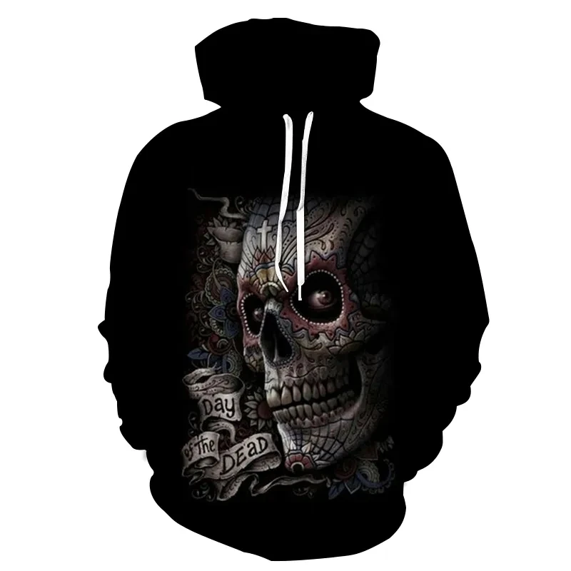 Sudadera con capucha 3D para hombre, suéter informal de gran tamaño con estampado de Calavera, fantasma de terror, Hipster, manga larga, estilo Hip Hop, ropa de calle para Fitness, 2024