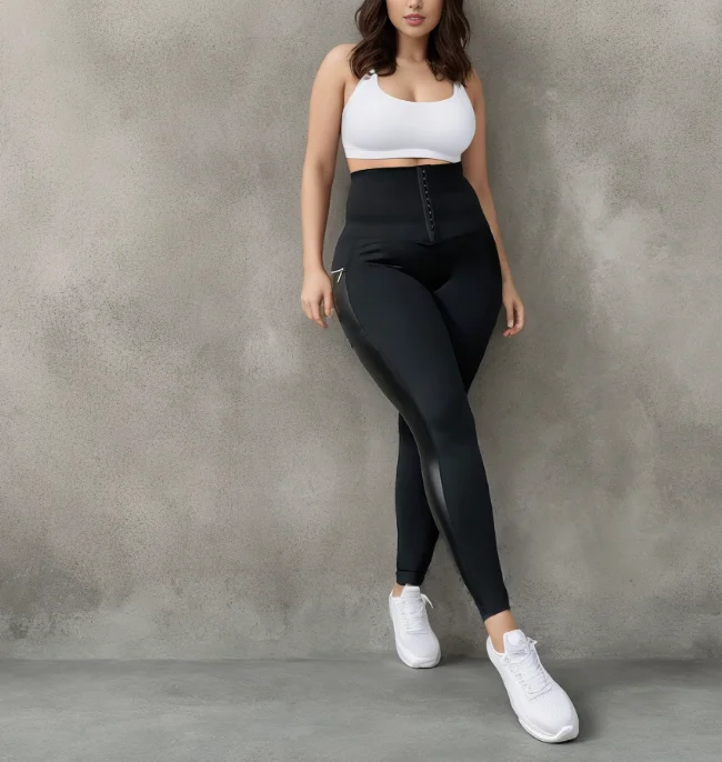 

Waist Cinching Fitness Pants with Zipper, Faux Leather Lifting Buttocks, New Fashion Yoga Pants with High Waist Sports Leggings