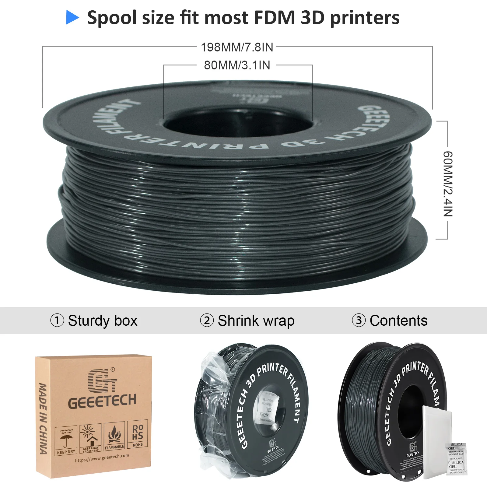 GEEETECH 3D-printer Flexibel gloeidraad TPU-materiaal 1 kg 2,2 LBS / spoel 1,75 mm Plastic vacuümverpakking, niet-giftig Hoge kwaliteit veilig