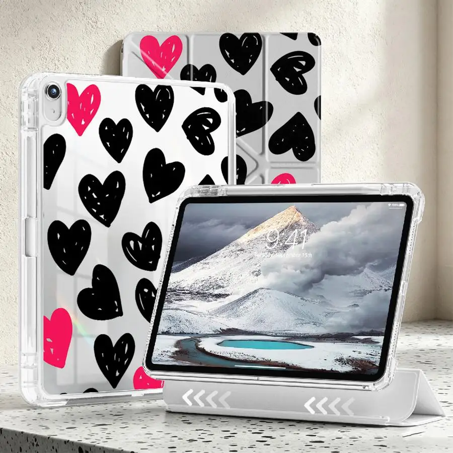 Doodle Hearts With Pen Slot Cover Tablet Case For Samsung Galaxy Tab S10 Lite A11 A8 S8 A9 Plus S7 FE S9 Plus