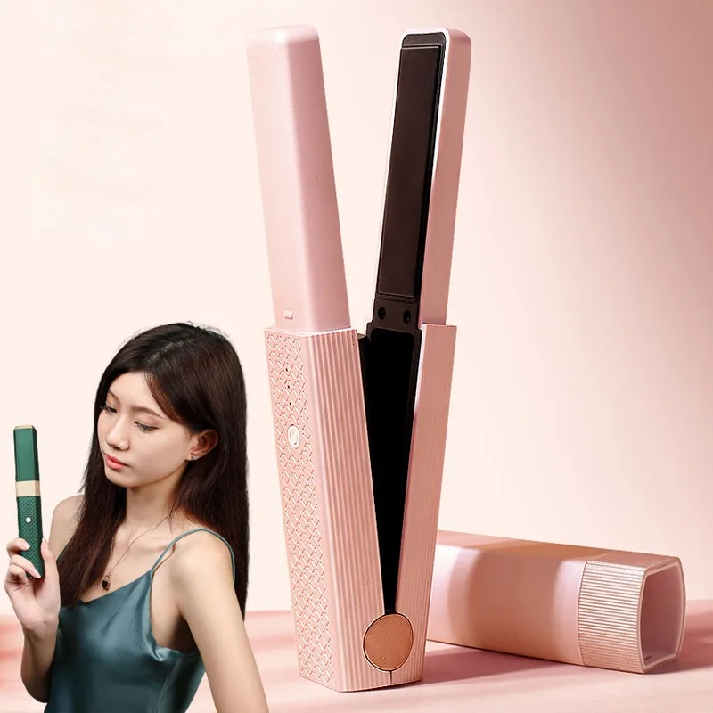 

New Hair Curling Iron Mini Hair Straightener USB Recharge Wireless Ceramic Styling Tool Curler Flat Dry Straightener