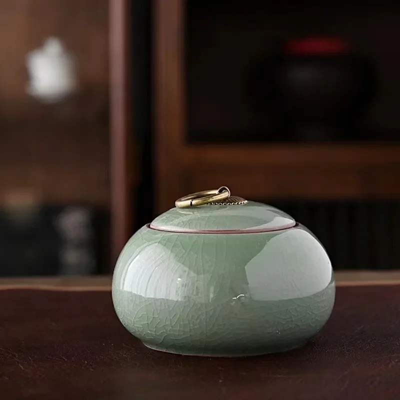 Ceramic Little Tea Caddy Chinese All Kinds of Tea Storage Box Crude Pottery Canister Container for Puer Tea Modern Style view 3