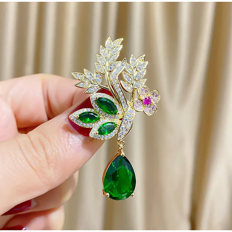 مزاجه الزركون القمح الزهور قلادة دبابيس للنساء رائعة كريستال قطرة الماء بروش سيدة الملابس دبابيس مجوهرات هدية #1