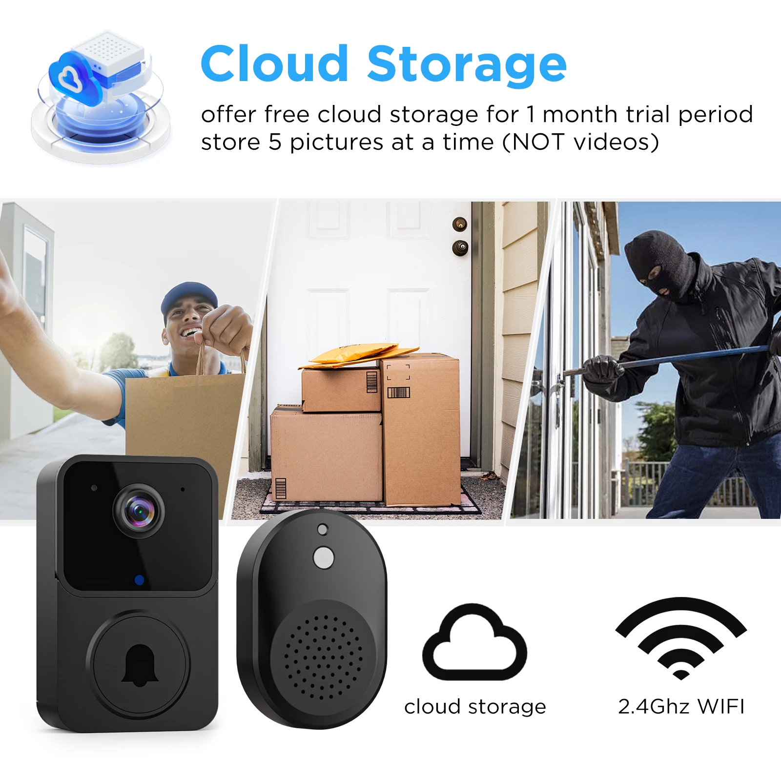 Video Doorbell Camera with Chime WiFi Wireless Night Vision Smart Home Indoor Security Protection Rechargeable Battery Door Bell