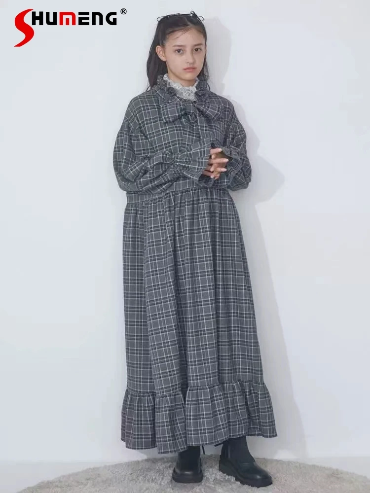 

Women's Clothes 2023 Autumn New Dresses Fashion Cute Girls' Retro Plaid Long Sleeve Feminine Pullover Round Neck Dresses