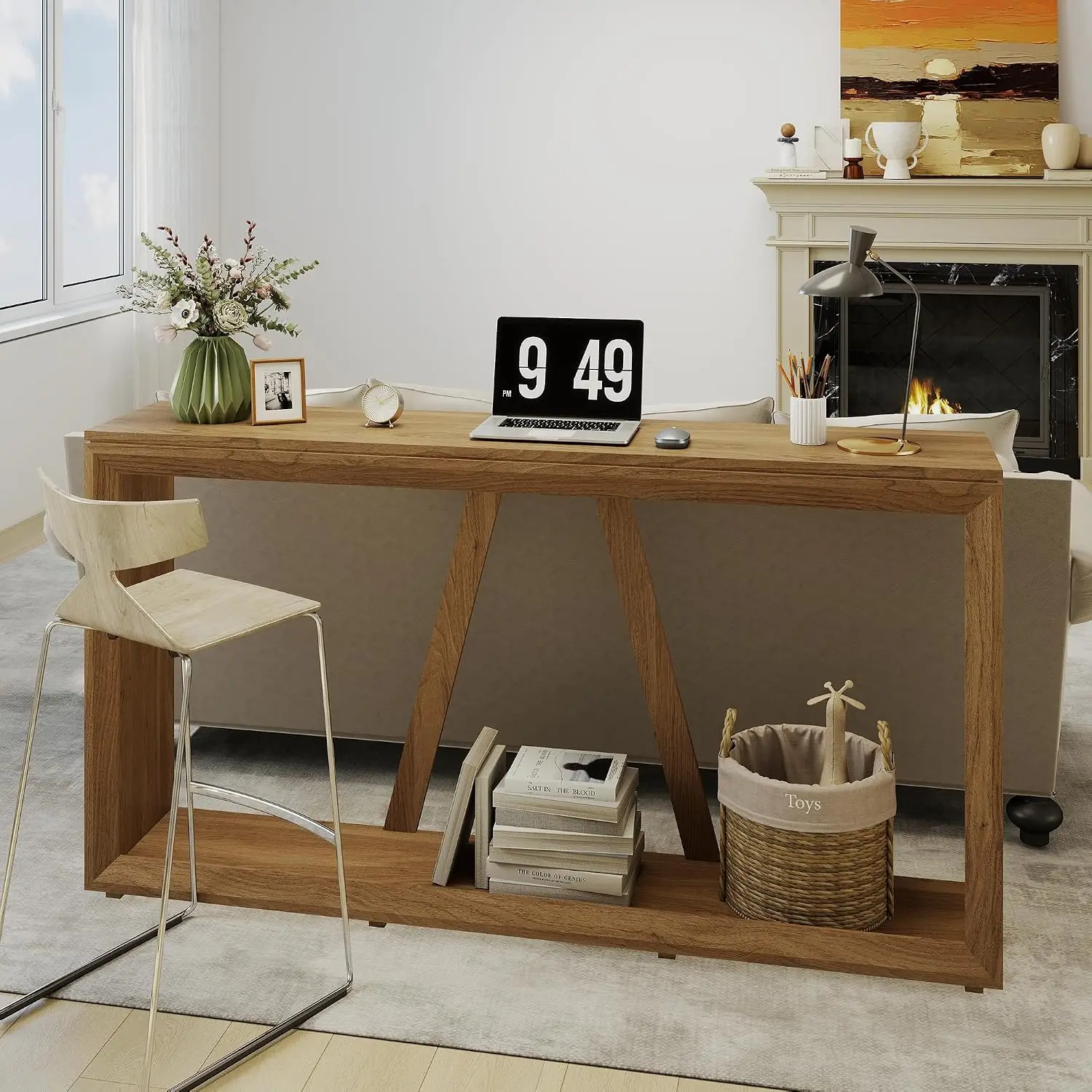 55-Inch Wooden Console Table for Entryway & Living Room, Vintage Oak Hallway Sofa Table, Customized view 5
