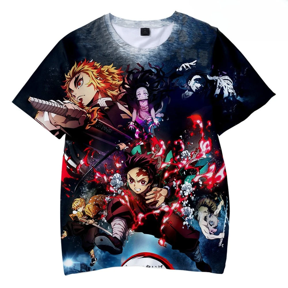 

Детская футболка Demon Slayer с коротким рукавом, детская одежда, 3D-принт Demon Slayer для мальчиков, быстросохнущая, летняя
