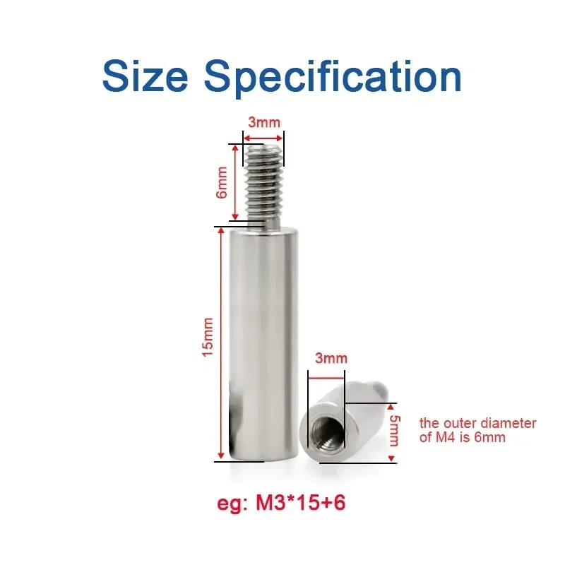 M8 M10*L+12/15mm 304 Stainless Steel Threaded Pillar Round Spacing Screw Single Head Column Length: 15-100 mm