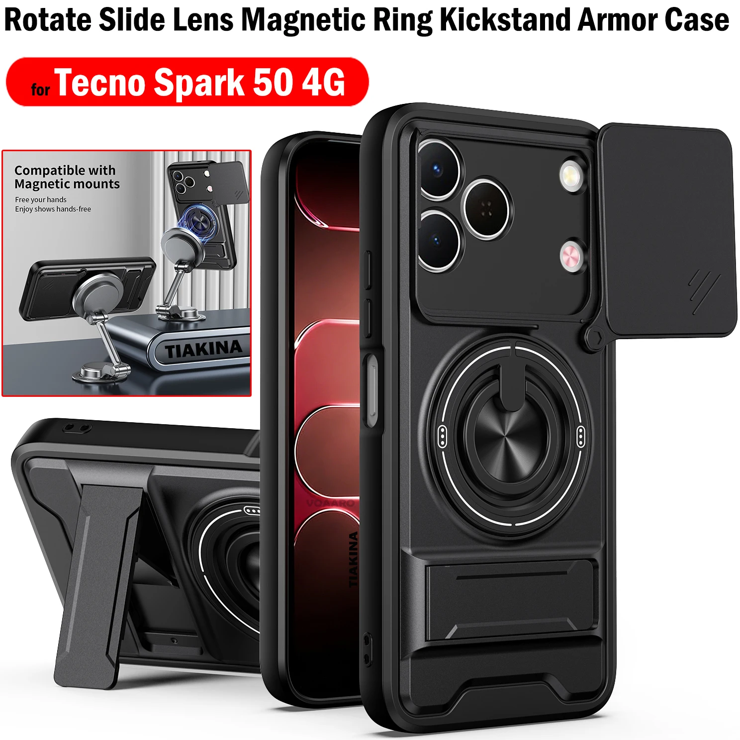 

Slide Lens Funda for Tecno Spark 50 4G Case Rotate Magnetic Ring Cover for Tecno Spark 50 4G Case Foldable Kickstand Armor Capa
